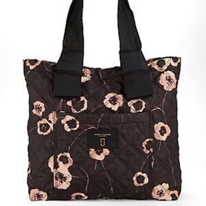 Marc Jacobs Quilted Black Mauve Floral Tote Large. 16” H x 19” W